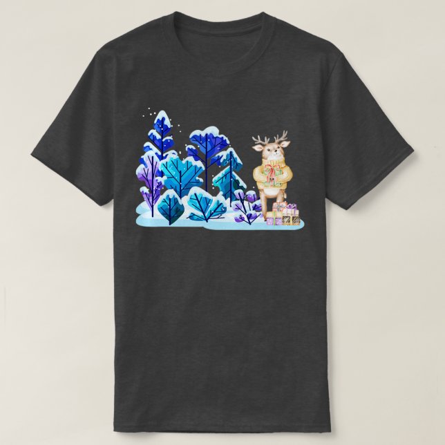 Camiseta Cute deer in forest merry christmas  (Frente do Design)