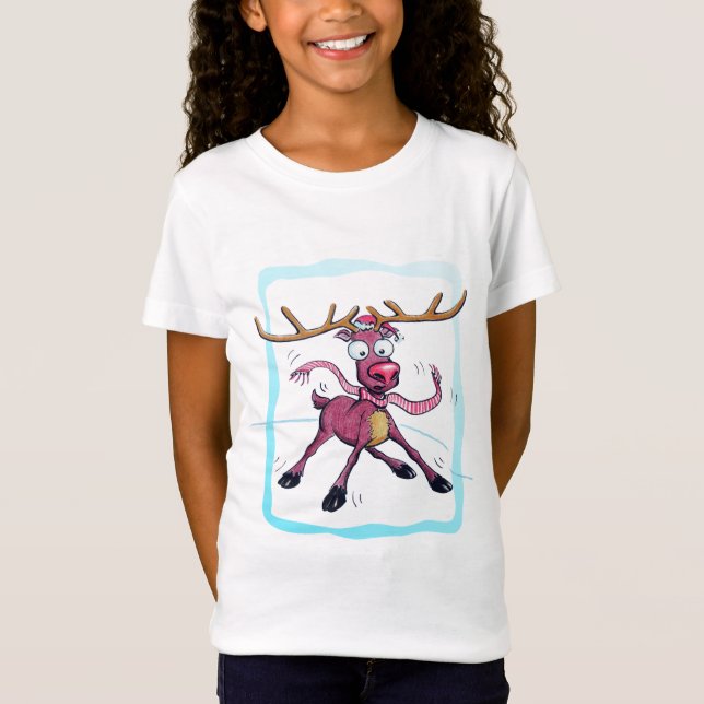 Camiseta Cute Deer sobre gelo Engraçado Cartografia de Nata (Frente)