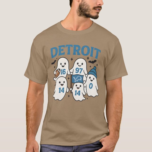 Camiseta Cute Detroit Futebol Fantasmas de Halloween Design (Frente)