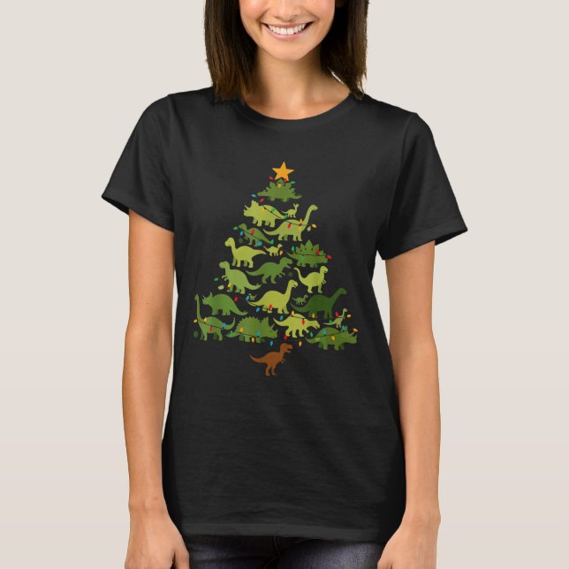 Camiseta Cute Dino Christmas Tree Merry Dinomas Xmas Lights (Frente)