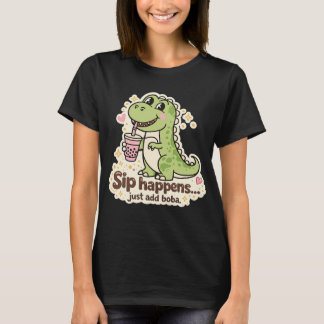 Camiseta Cute Dino drinking bubble tea, boba tea