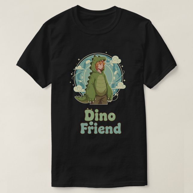 Camiseta Cute Dino Friend Anime Boy - Green Dinosaur (Frente do Design)
