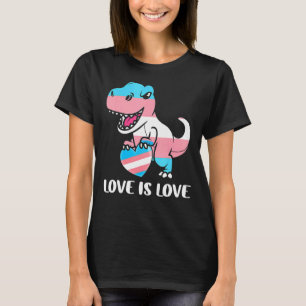 Camiseta Cute Dino Trex Rainbow Heart Lgbt Transgender Prid