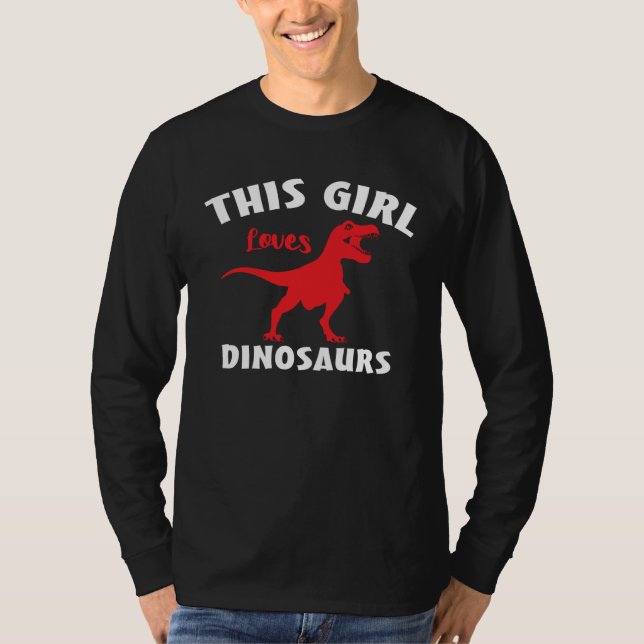 Camiseta Cute Dinosaur Graphic Tees  This Girl Loves Dinosa (Frente)