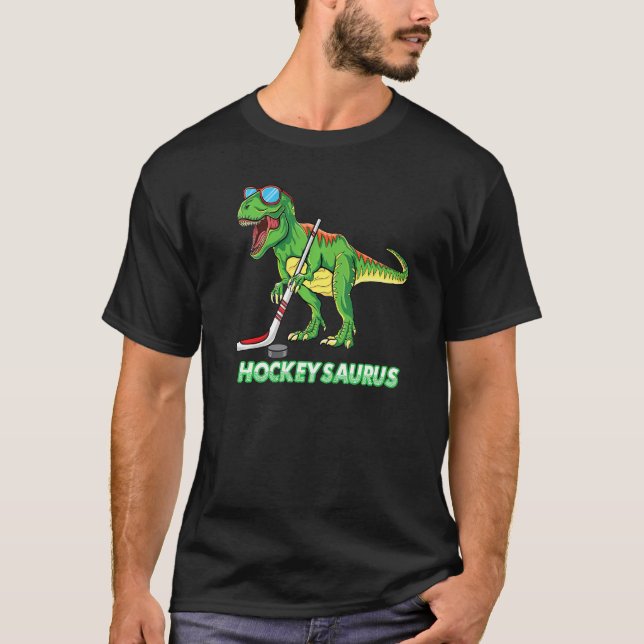 Camiseta Cute Dinosaur Ice Hockey Trex Kids Boys funny ice  (Frente)