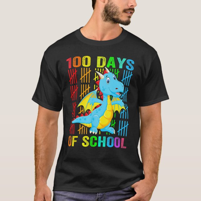 Camiseta Cute Dinosaur Student Boys Kids Gift 100 Days Of S (Frente)