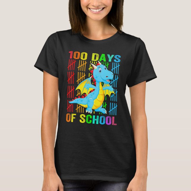 Camiseta Cute Dinosaur Student Boys Kids Gift 100 Days Of S (Frente)