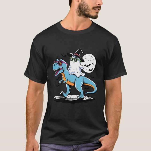 Camiseta Cute Dinosaur T rex and Ghost for Halloween (Frente)
