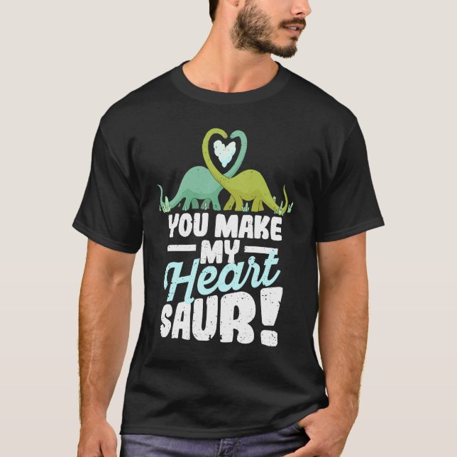 Camiseta Cute Dinosaur Valentine's Day Dino You Make My Hea (Frente)