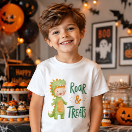 Camiseta Cute Dinossauro Halloween Rugido e Guloseimas