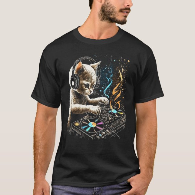 Camiseta Cute DJ Cat Spinning Feline Grooves (Frente)