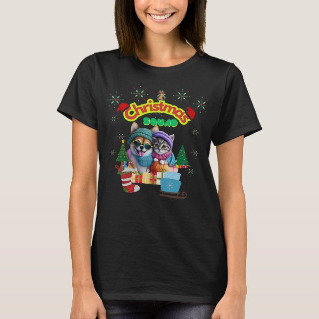 Camiseta Cute dog and cat Christmas squad design  (Frente)