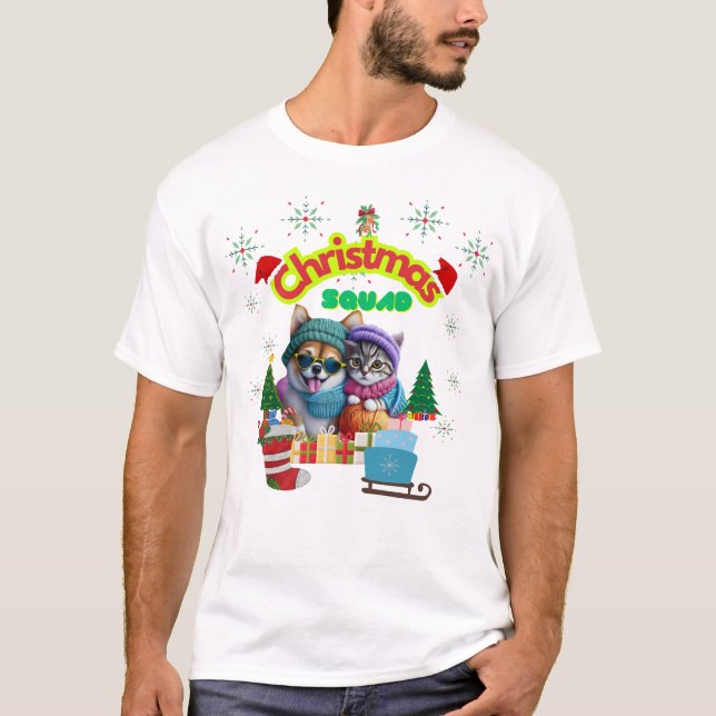 Camiseta Cute dog and cat Christmas squad design  (Frente)