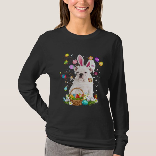 Camiseta Cute Dog English Bulldog  Easter Day Egg Hunting (Frente)