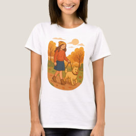 Camiseta Cute Dog Mom Walking Pup in Cozy Forest 