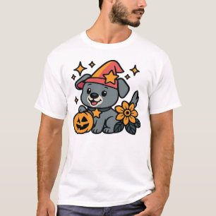 Camiseta Cute Dog Witch chapéu Abóbora Diversão Halloween O