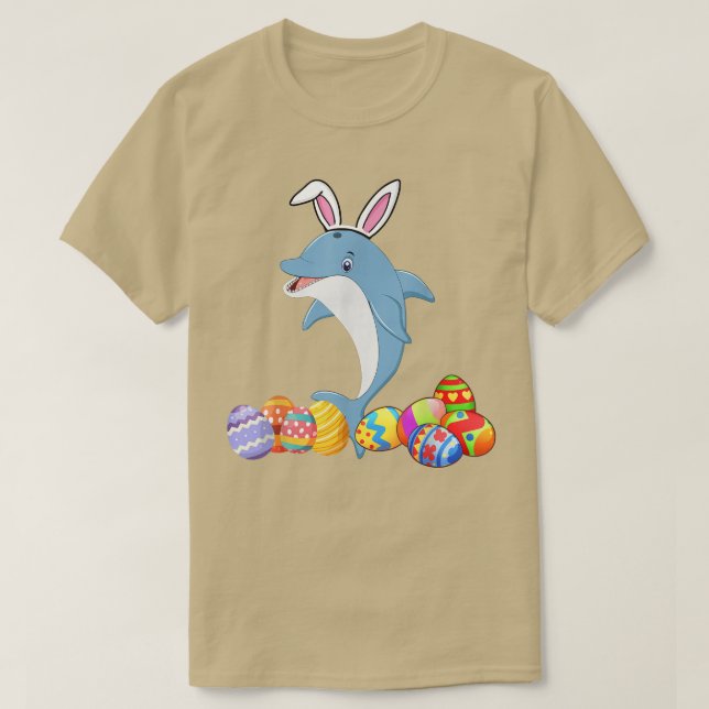 Camiseta Cute Dolphin Bunny Ear With Egg Easter Day For Fam (Frente do Design)