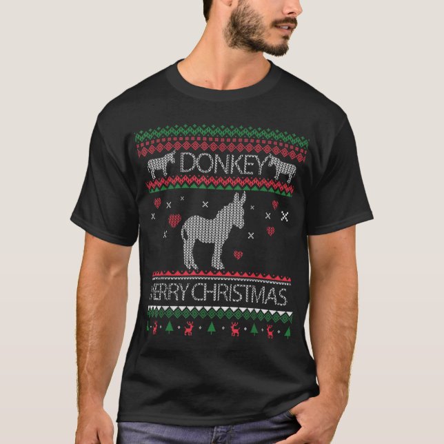 Camiseta Cute Donkey Ugly Sweater Christmas Holiday Winter (Frente)