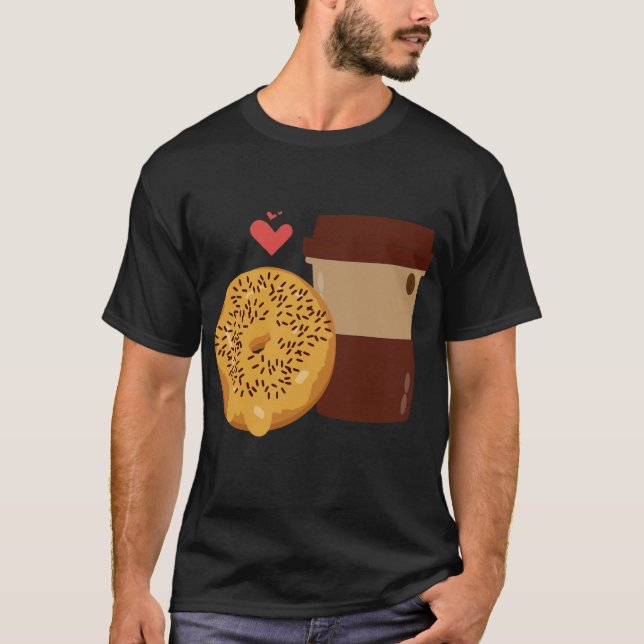 Camiseta Cute Donut and Coffee Couple Valentine Design (Frente)
