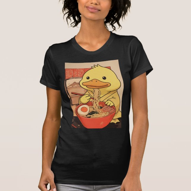 Camiseta Cute Duck Eating Ramen Noodles for Asian Food Fans (Frente)