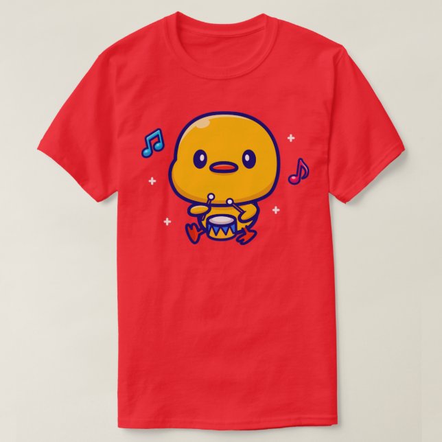 Camiseta Cute Duck Playing Drum (Frente do Design)