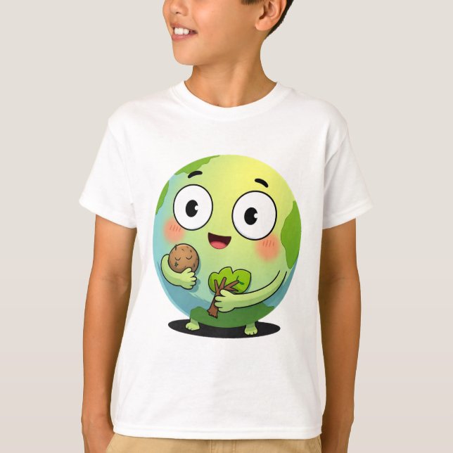 Camiseta Cute Earth Character Kids T-Shirt Save the Planet (Frente)