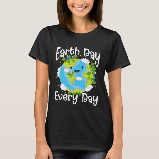 Camiseta Cute Earth Day Every Day Save Our Planet Green (Frente)