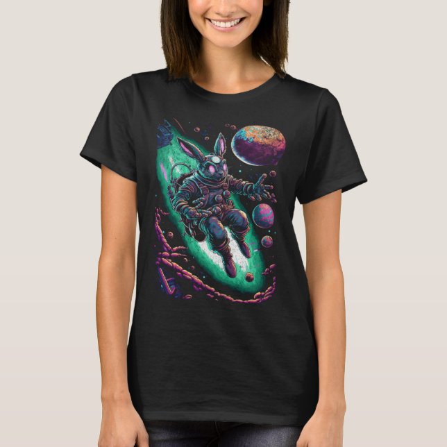 Camiseta Cute Easter Bunny Astronaut in Space Egg Planets 2 (Frente)