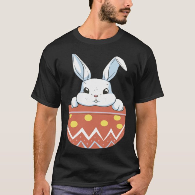 Camiseta Cute Easter Bunny in a Pocket Bunny  Kids Boys Gir (Frente)