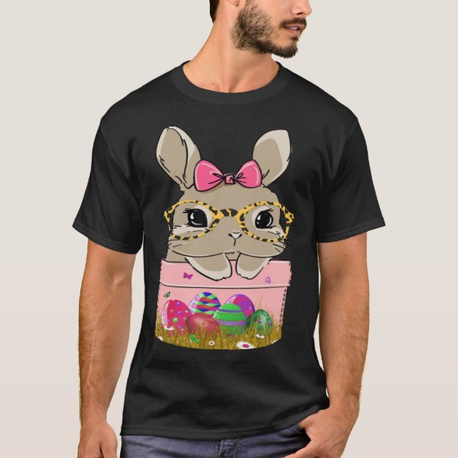 Camiseta Cute Easter Bunny With Cheetah Glasses For The Mom (Frente)