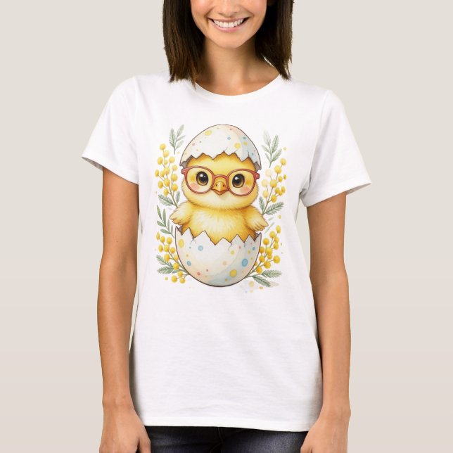 Camiseta Cute Easter Chick Glasses Mimosa Bloom (Frente)