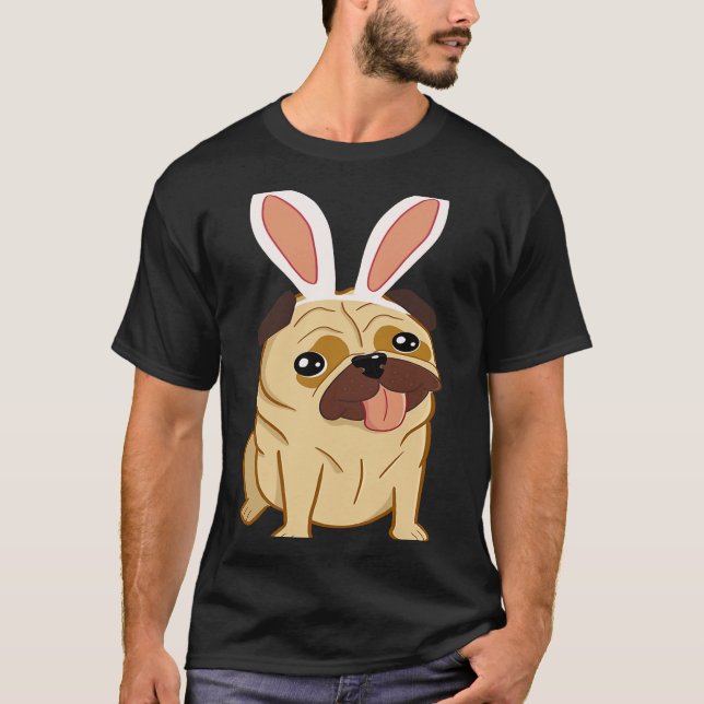 Camiseta Cute Easter Pug Dog With Bunny Ears (Frente)