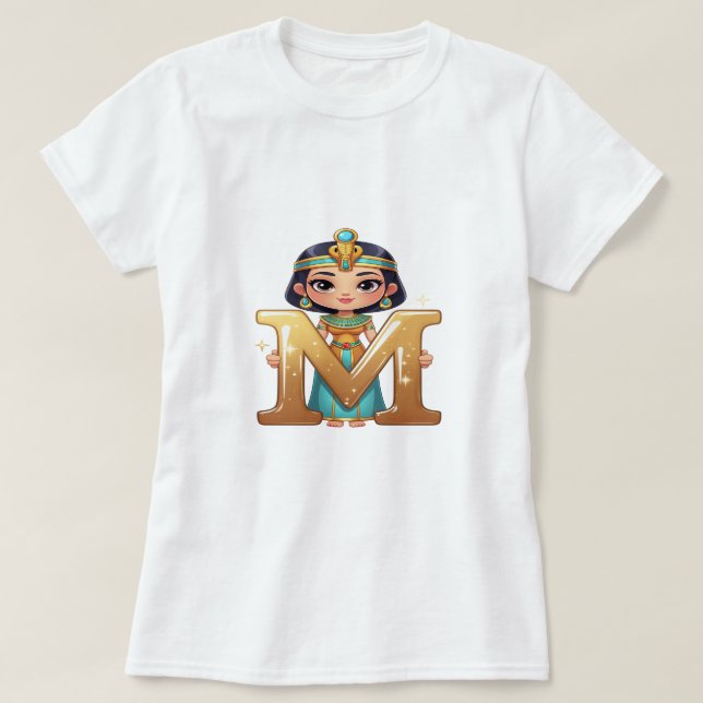 Camiseta Cute Egyptian Queen with Letter M – Royal Cartoon  (Frente do Design)