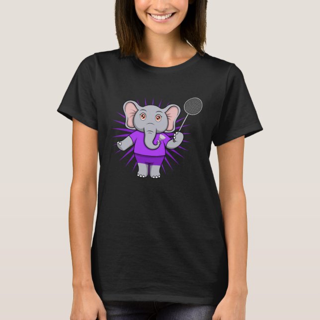 Camiseta Cute Elephant Badminton Player Ironic Hobby Sports (Frente)