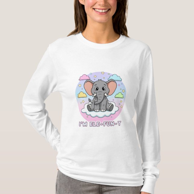 Camiseta Cute Elephant on Cloud - I'm Ele-Fun-t Pun (Frente)