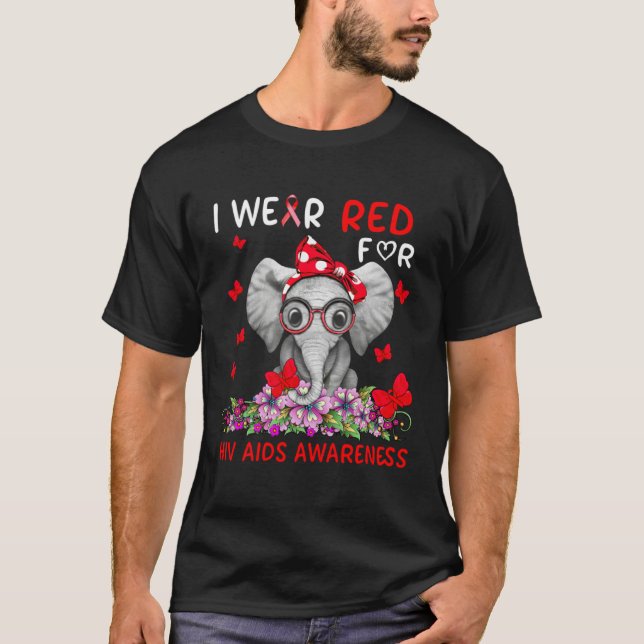 Camiseta Cute Elephant Wear Red Ribbon For HIV AIDS Awarene (Frente)