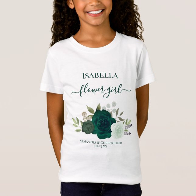 Camiseta Cute Emerald Green Roses Flower Girl Gift Wedding (Frente)