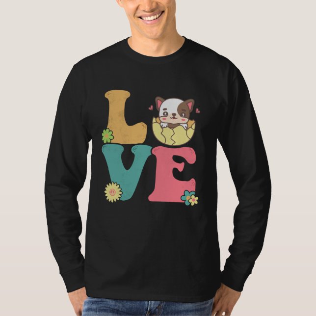 Camiseta Cute English Bull Dog Easter Egg Peace Sign Love 6 (Frente)