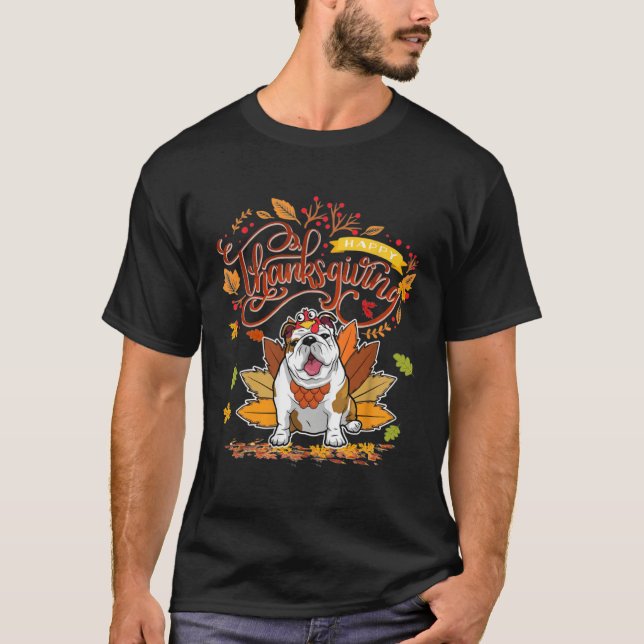 Camiseta Cute English Bull Dog Happy Thanksgiving Turkey Do (Frente)