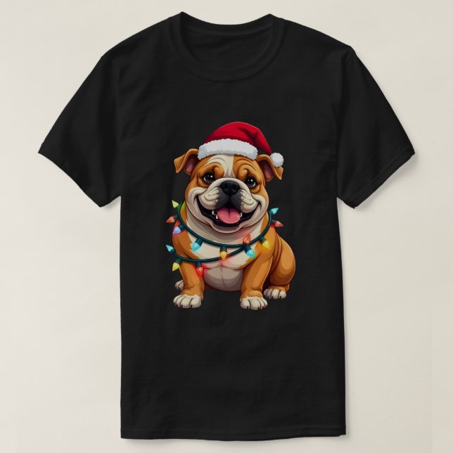 Camiseta Cute English Bulldog Christmas Santa Pet Dog Lover (Frente do Design)