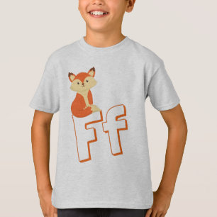 Camiseta Cute F de Raposa - Crianças ABCD Alfabeto Inglês