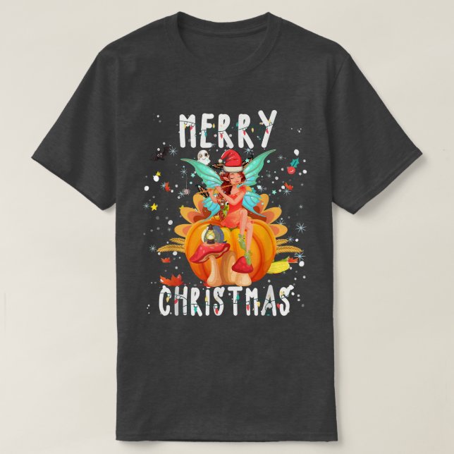 Camiseta Cute Fairy Merry Christmas light Cool Fairy Xmas P (Frente do Design)