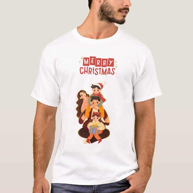 Camiseta Cute Family Christmas Portrait - Merry Christmas T (Frente)