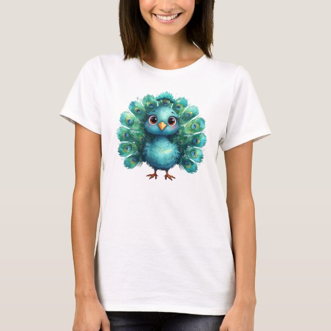 Camiseta Cute Fantasy whimsical Blue Peacock (Frente)