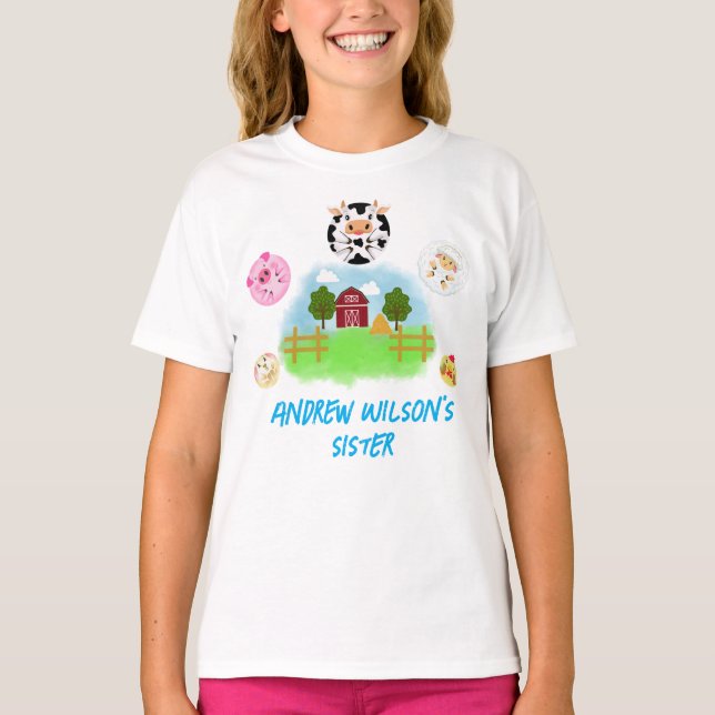 Camiseta Cute Farm Party Animals Sister of the Birthday Boy (Frente)