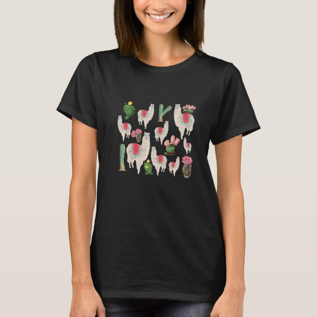 Camiseta Cute Fiesta Llama & Cactus Pattern (Frente)