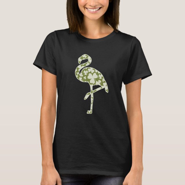 Camiseta Cute Flamingo Shamrocks Irish St Patricks Day Anim (Frente)