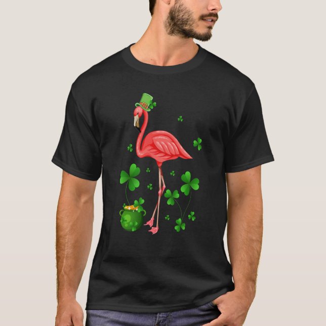 Camiseta Cute Flamingo St Patrick's Day Leprechaun Hat Flam (Frente)
