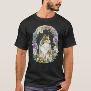 Camiseta Cute Flor Sheltie verão Floral Shetland Sheepdo