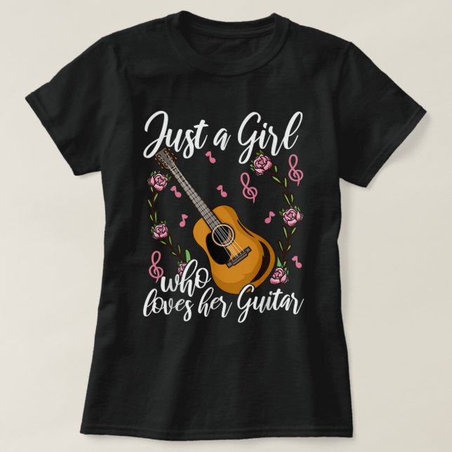 Camiseta Cute Floral Guitar Girl Design (Frente do Design)